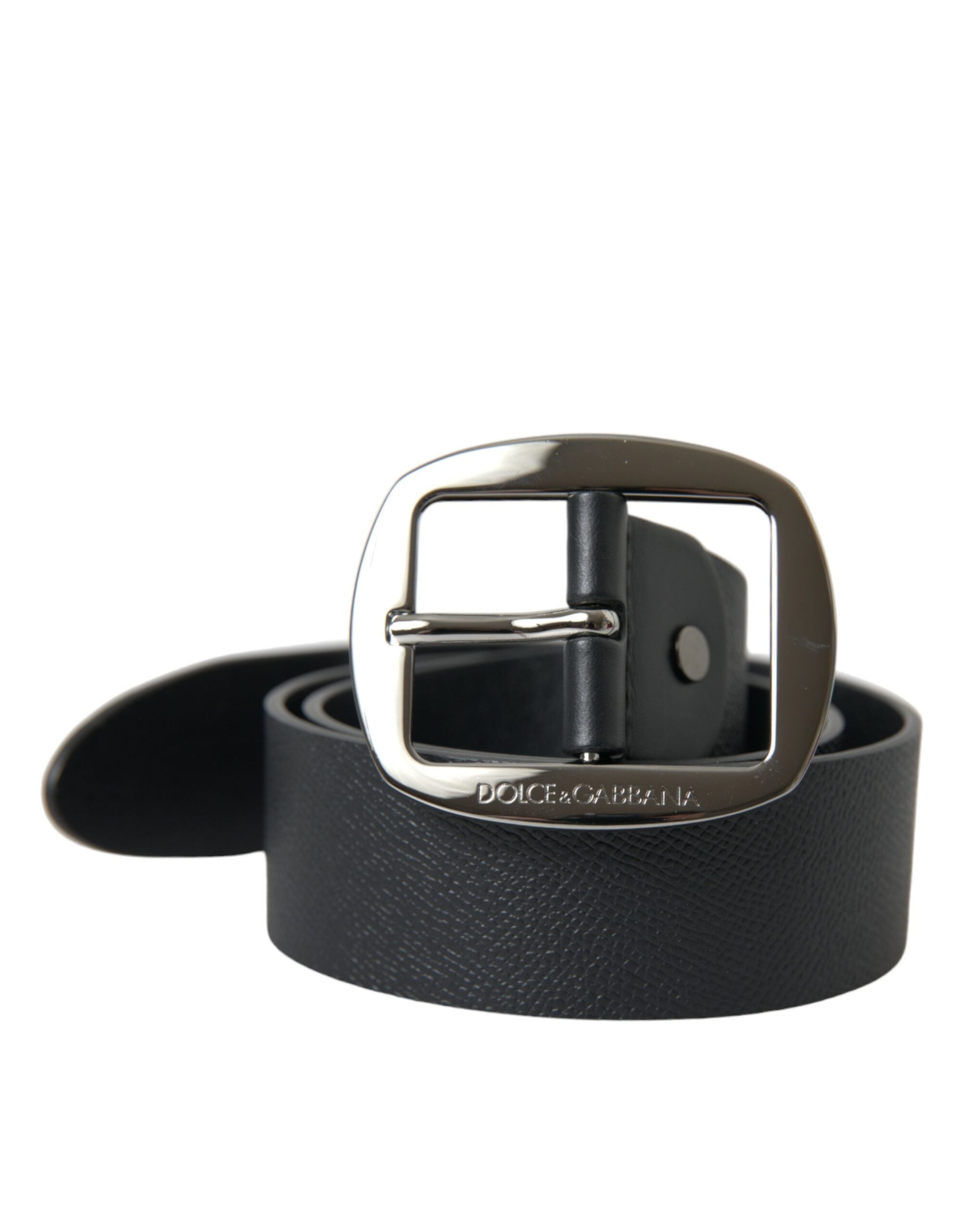 Dolce & Gabbana Elegant Black Leather Belt with Metal Men's Buckle