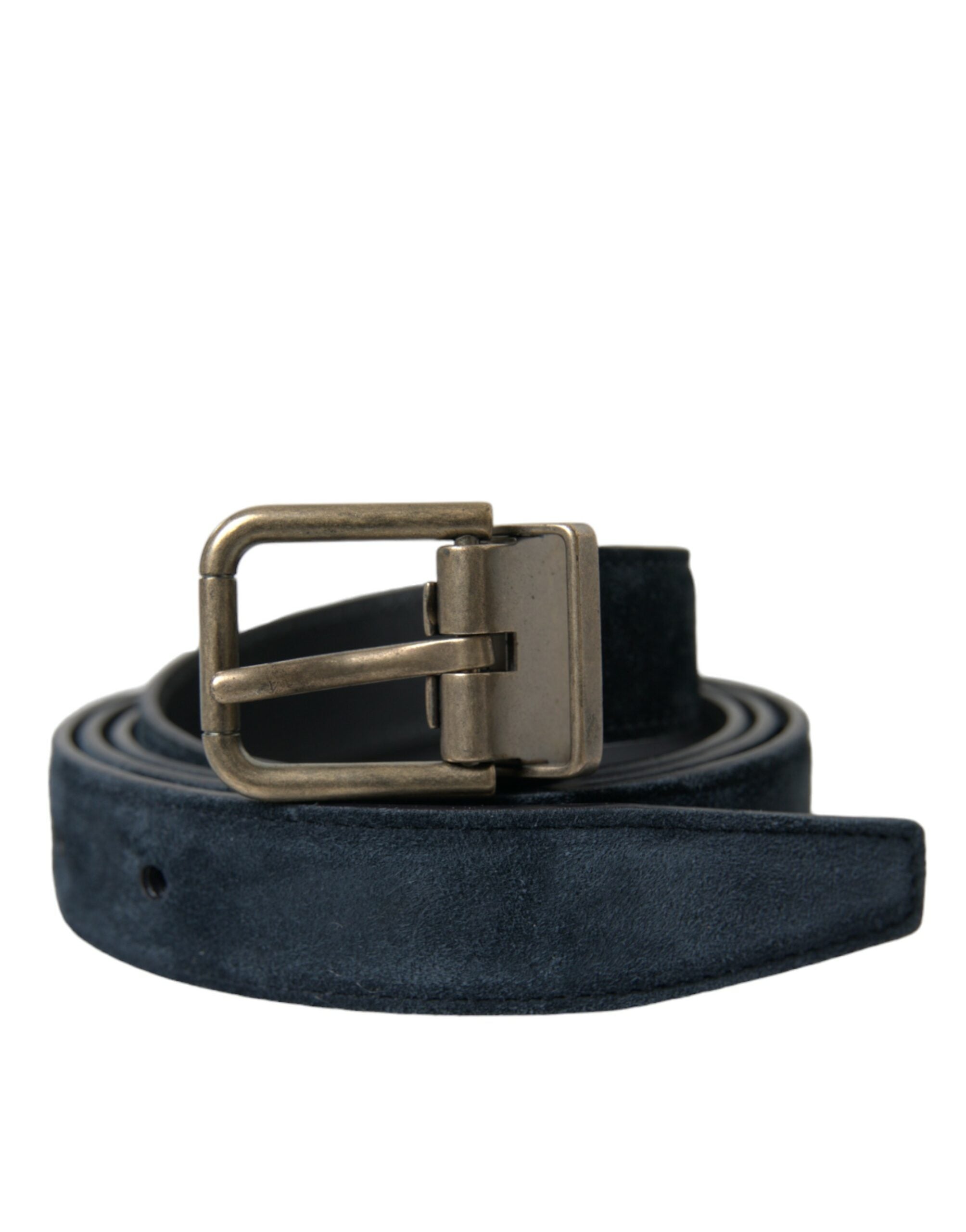 Dolce & Gabbana Blue Suede Leather Gold Metal Buckle Men's Belt