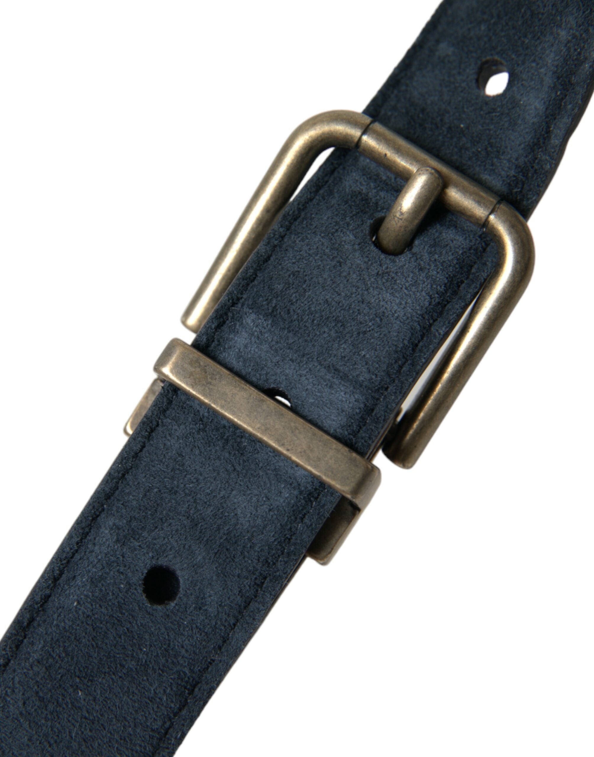 Dolce & Gabbana Blue Suede Leather Gold Metal Buckle Men's Belt