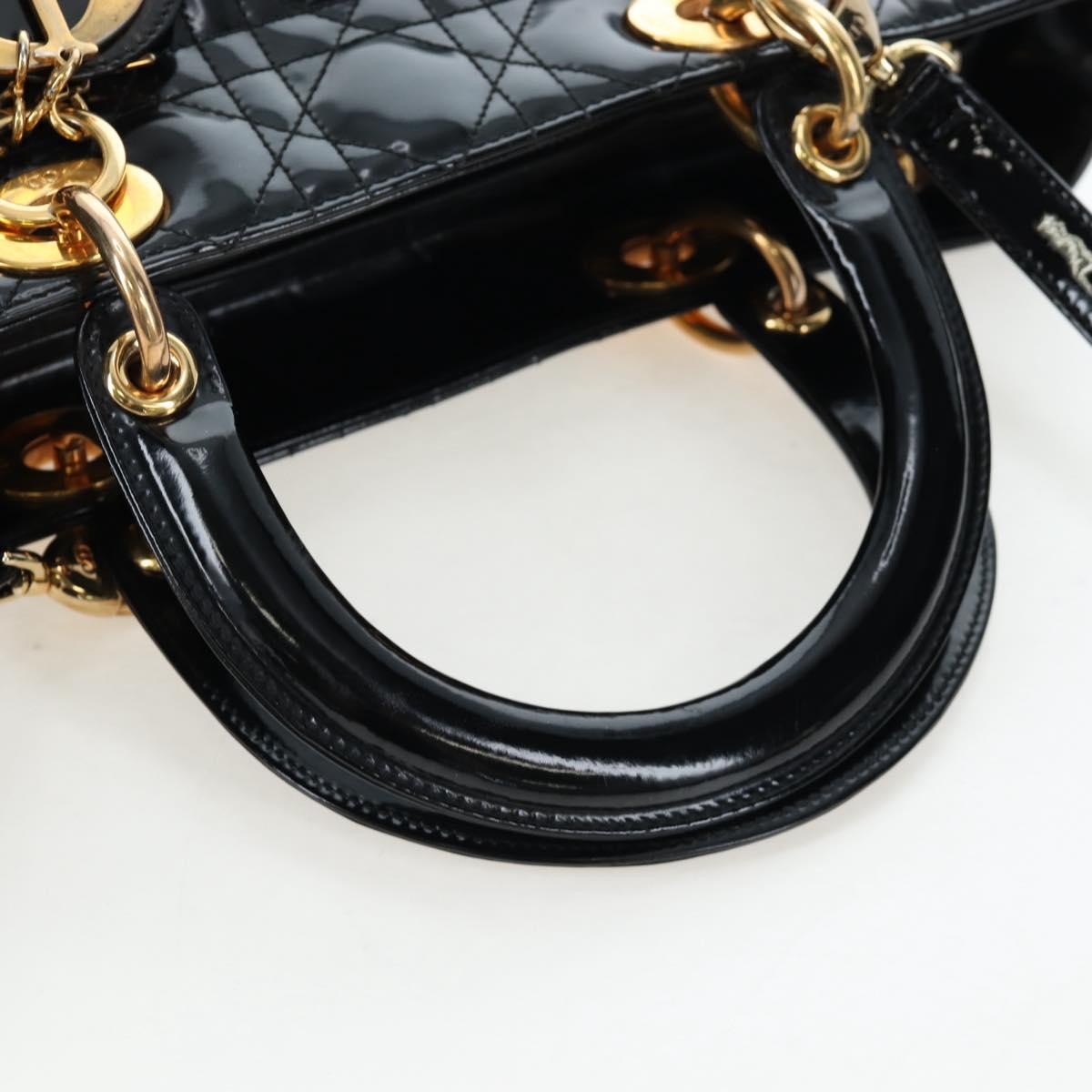 Christian Dior Lady Dior Cannage Black Patent_Leather Handbag (Pre-Owned)