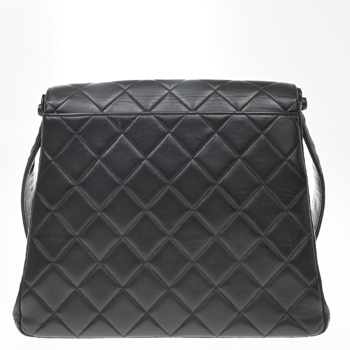 Chanel Vintage Cc Square Flap Quilted Lambskin Black Leather Shoulder Bag Bag (Pre-Owned)