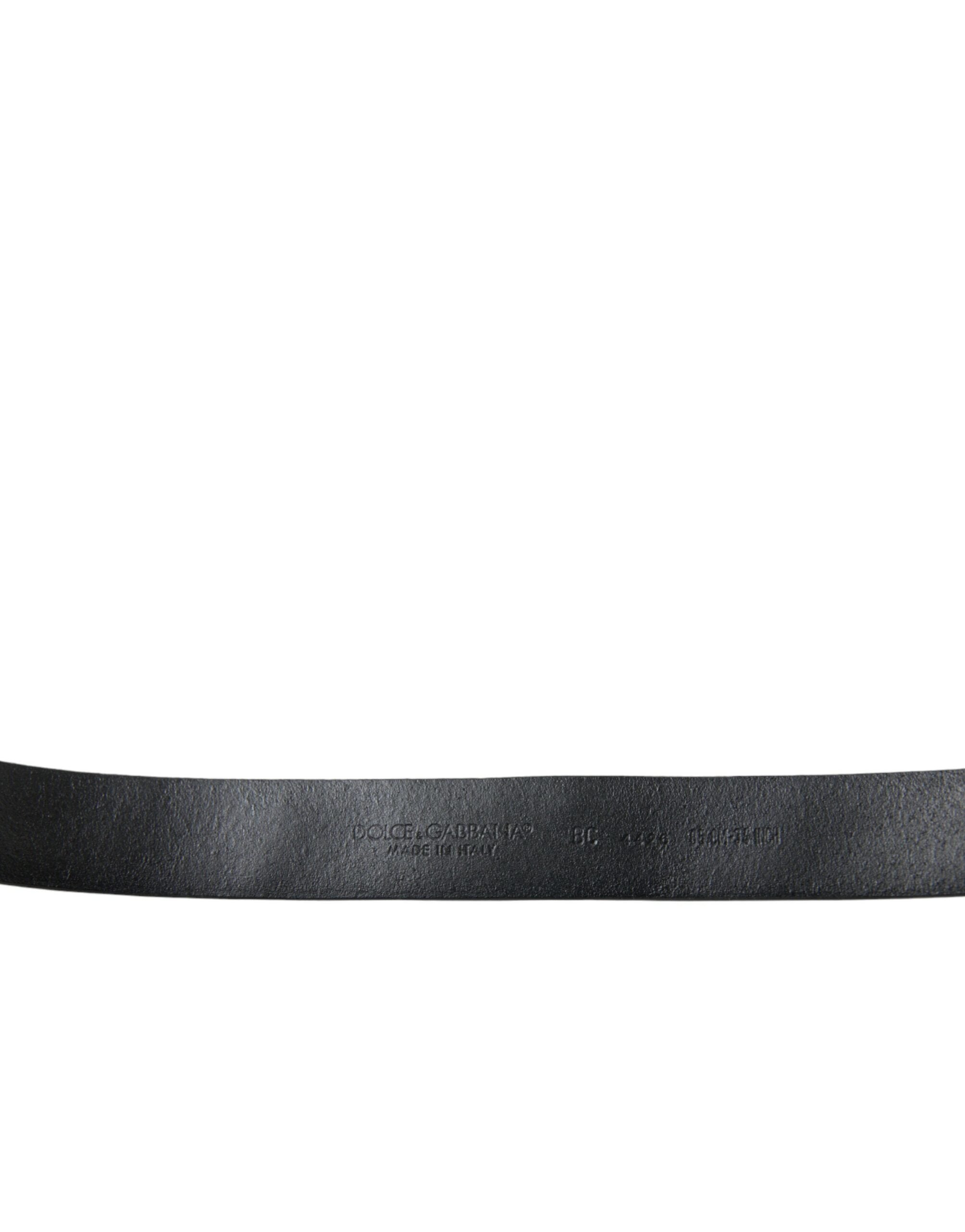 Dolce & Gabbana Black Embellished Leather Engraved Buckle Women's Belt