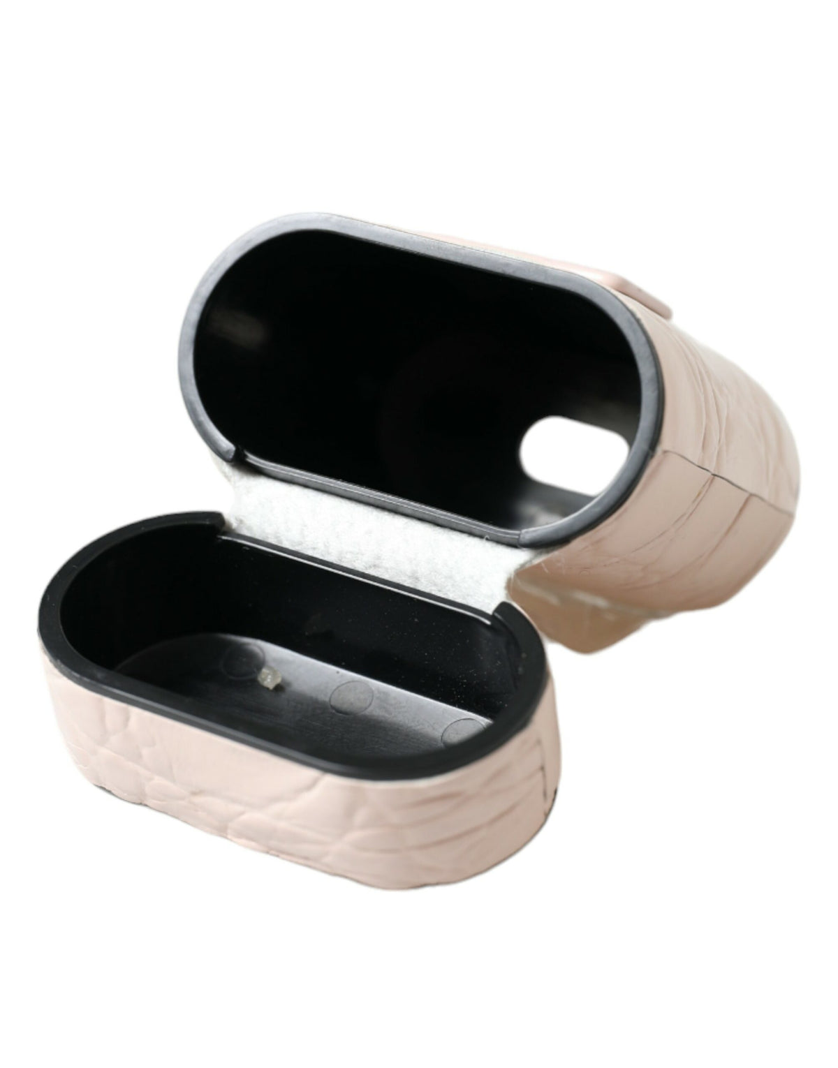 Dolce & Gabbana Light Pink Calf Leather Metal Logo Plaque Airpods Women's Case
