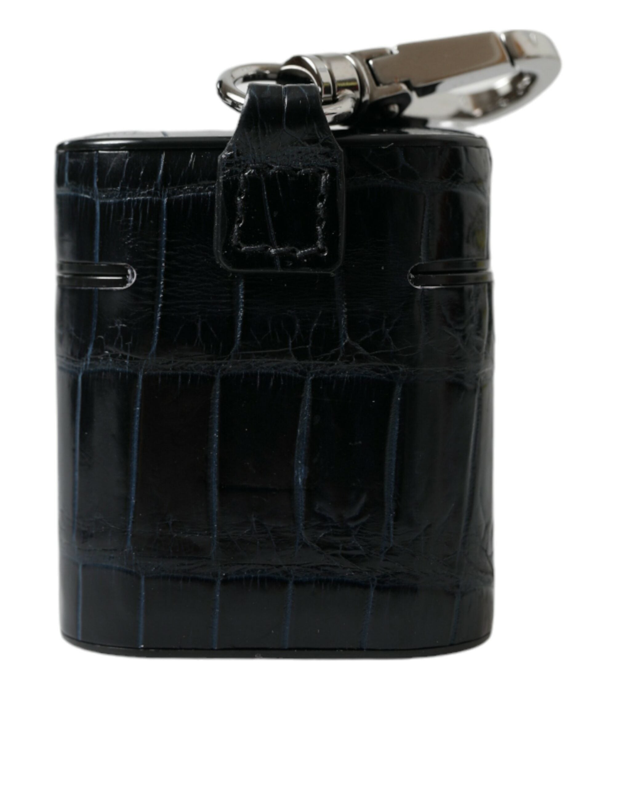 Dolce & Gabbana Black Crocodile Leather Silver Metal Logo Airpods Women's Case