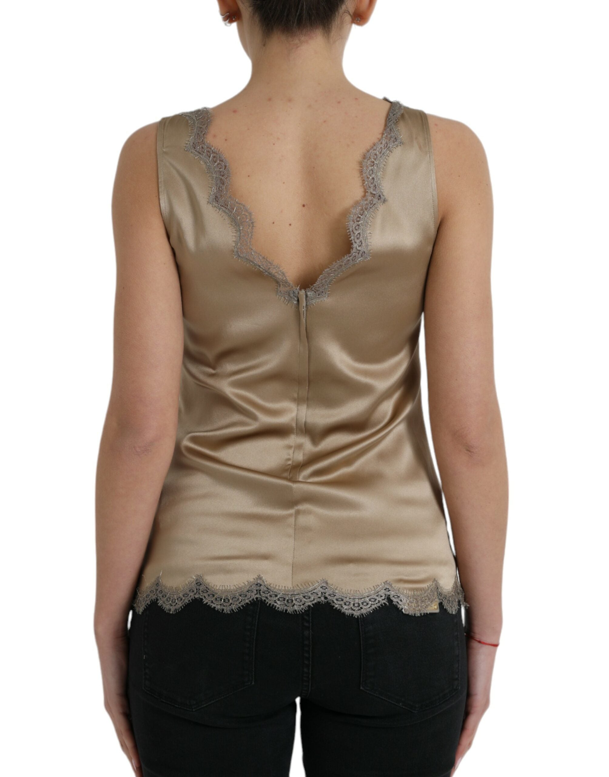 Dolce & Gabbana Brown Lace Trim V-neck Sleeveless Tank Women's Top (Pre-Owned)