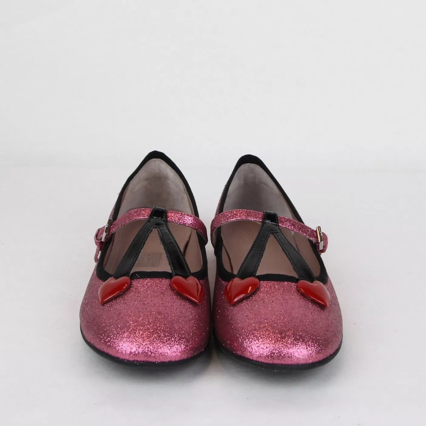 Gucci Girl Junior Pink Shimmer Fabric Ballet Flats w/Hearts 35