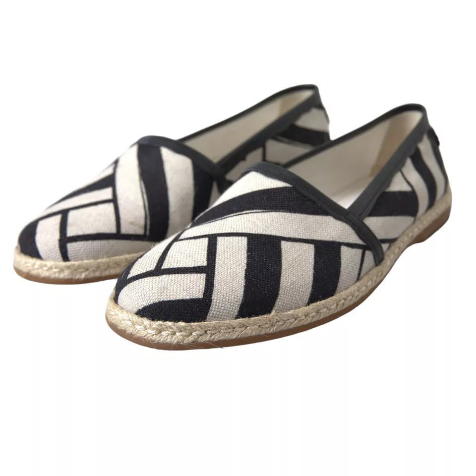 Dolce & Gabbana Black White Stripes Slip On Espadrille Men's Shoes
