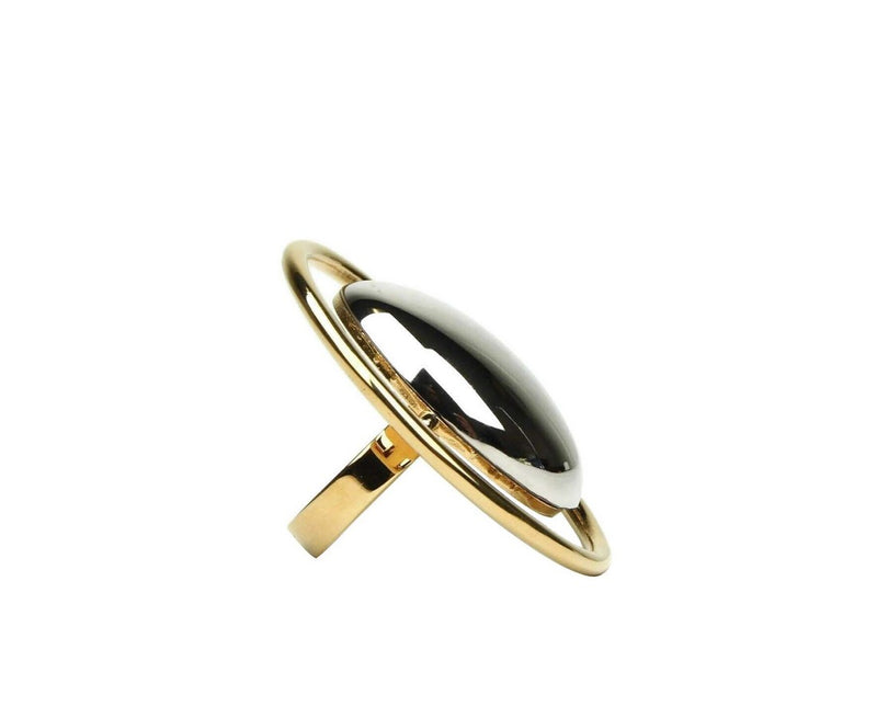 Saint Laurent Women's Silver Center Brass Metal Oval Ring 439960 8469