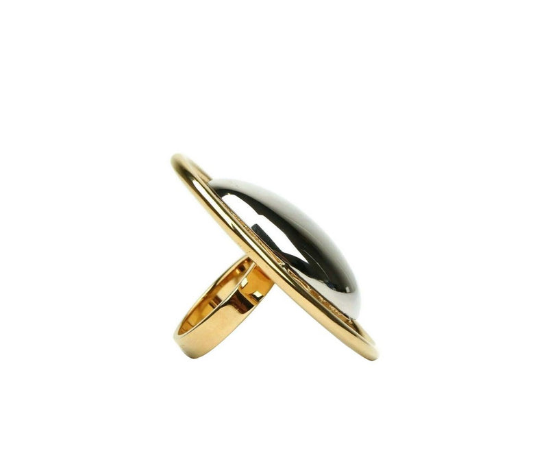 Saint Laurent Women's Silver Center Brass Metal Oval Ring 439960 8469
