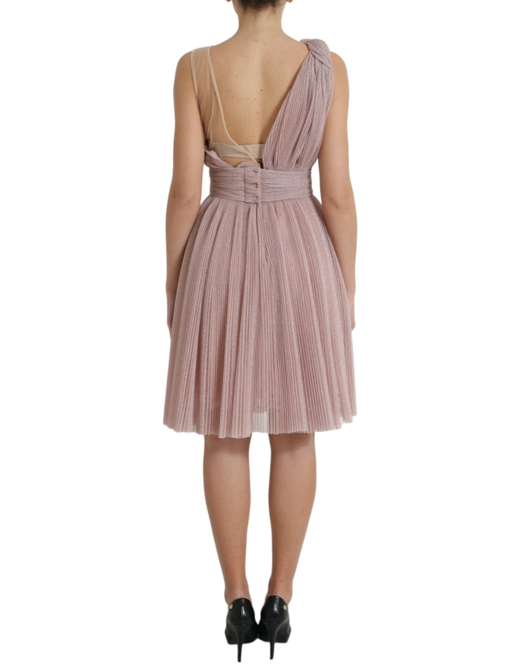 Dolce & Gabbana Light Lilac Pleated Lame Tulle One Shoulder Women's Dress