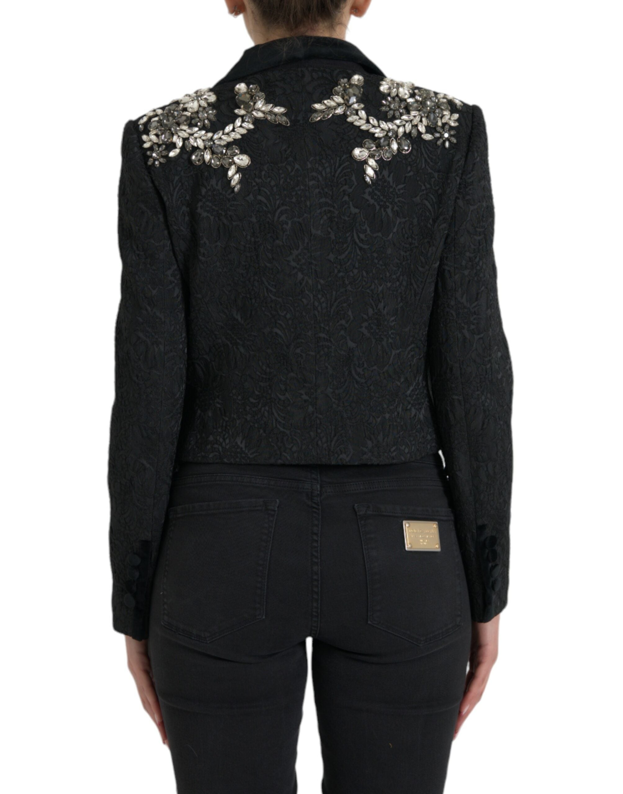 Dolce & Gabbana Black Crystal Embellished Overcoat Women's Jacket