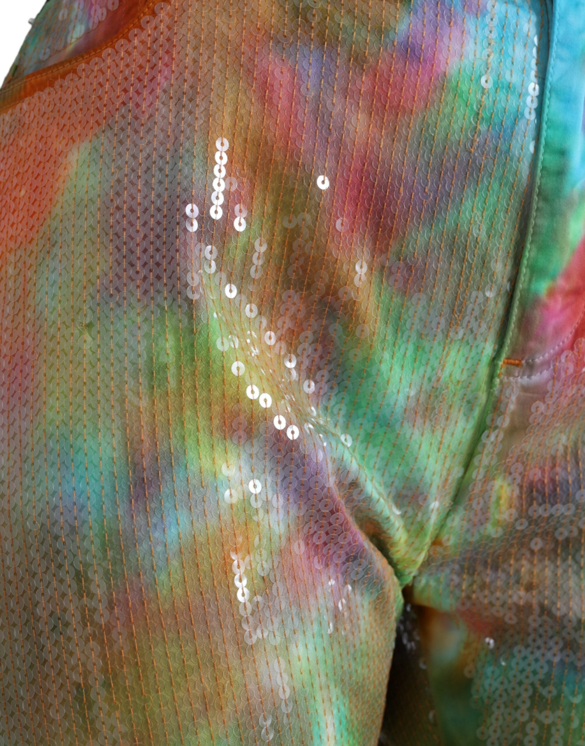Dolce & Gabbana Multicolor Tie Dye Sequined High Waist Cropped Women's Pants