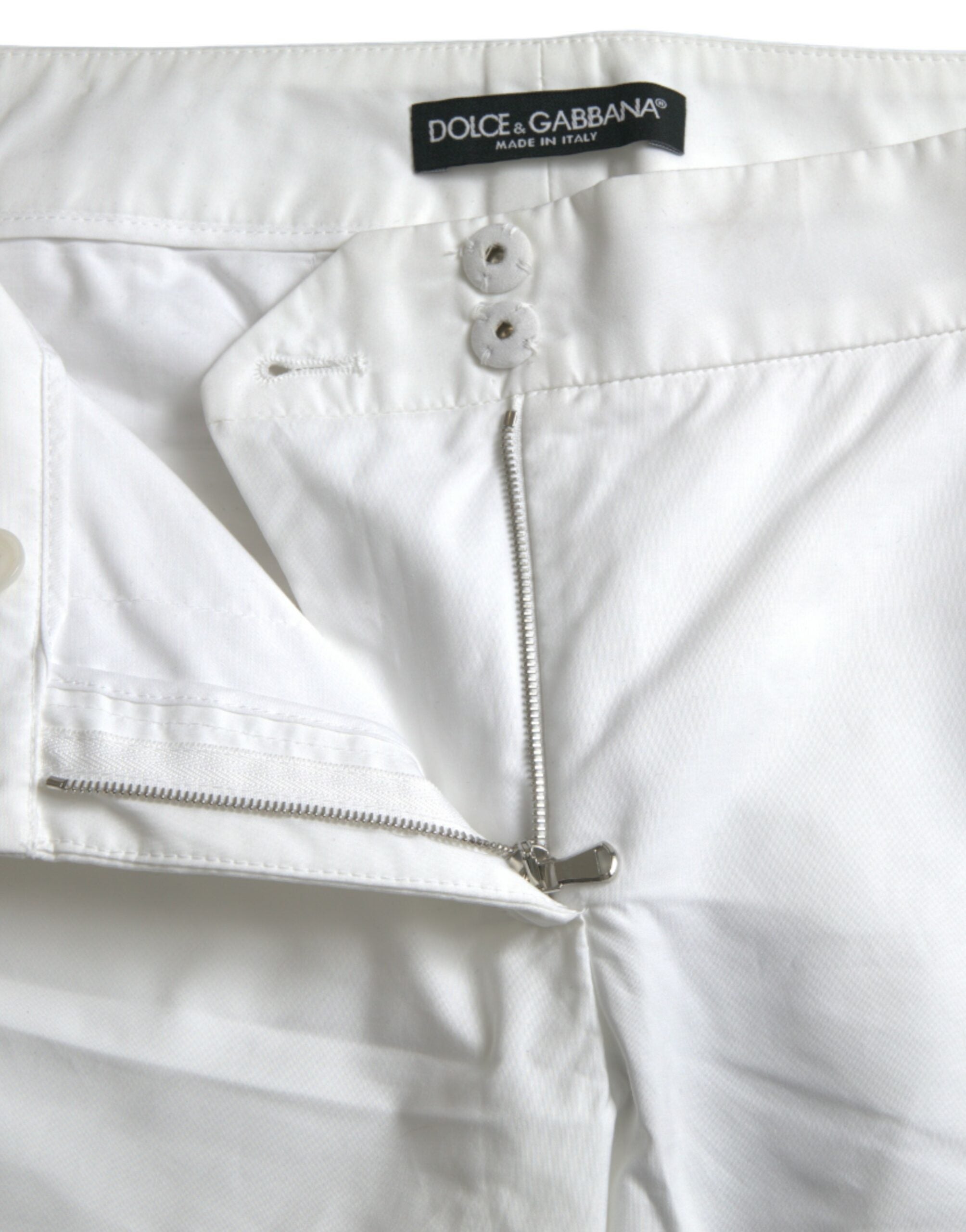Dolce & Gabbana White Cut Out Cotton Mid Waist Cropped Women's Pants