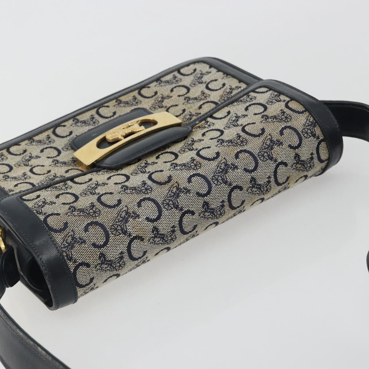 Celine Vintage Horse Carriage C Macadam Canvas And Leather Navy Canvas Shoulder Bag Bag (Pre-Owned)