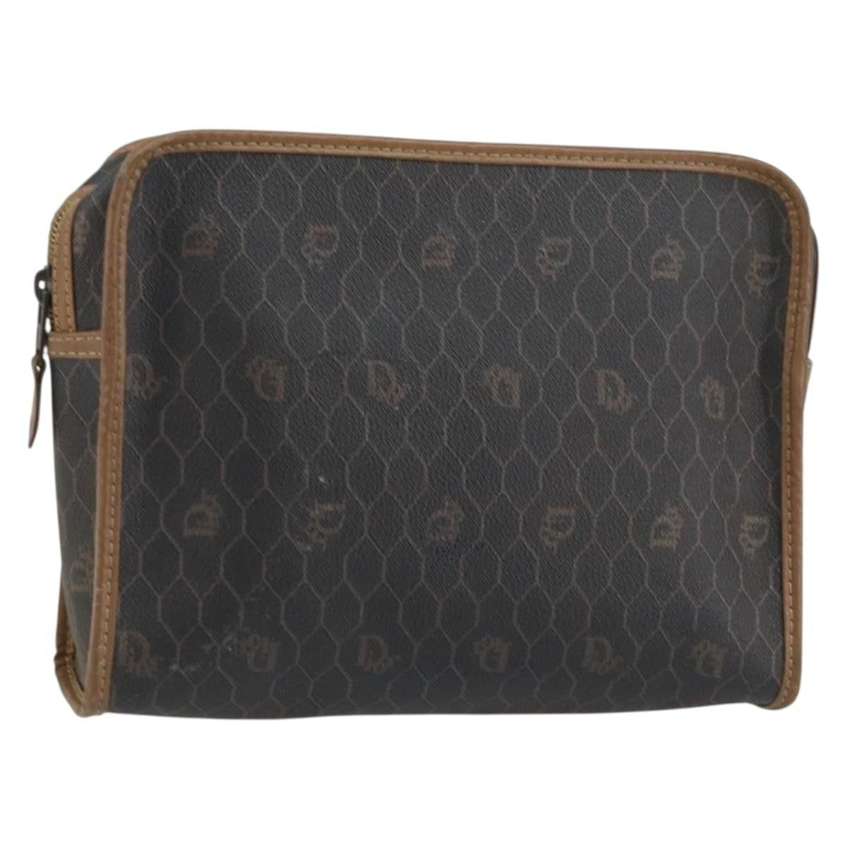 Christian Dior Vintage Honeycomb Zip Canvas And Leather Black Canvas Clutche & Pouche Bag (Pre-Owned)