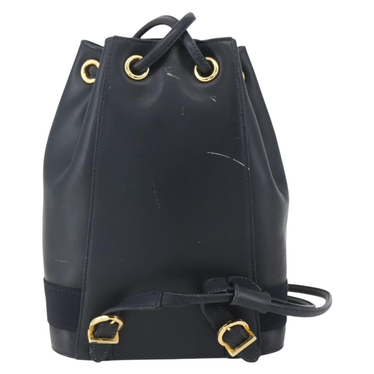 Salvatore Ferragamo Vala Leather Navy Leather Backpack Bag (Pre-Owned)