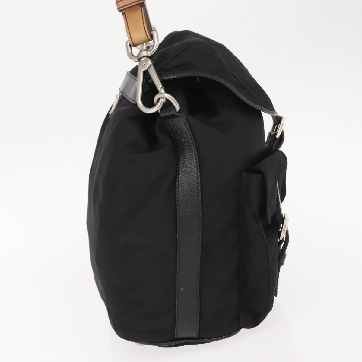 Prada Double Pocket Drawstring Tessuto Black Nylon Shoulder Bag Bag (Pre-Owned)
