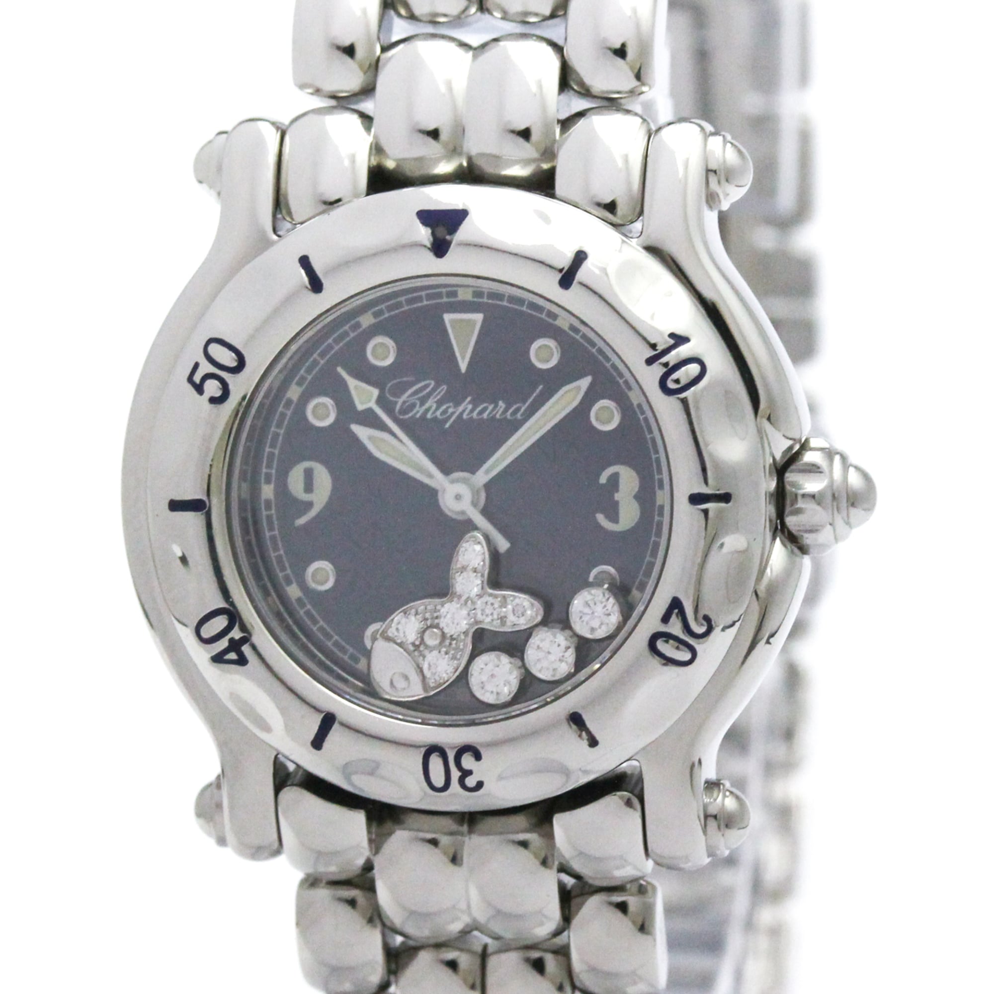 Chopard Happy Sport Quartz Stainless Steel With Floating Diamonds And Mother Of Pearl Watch (Pre-Owned)