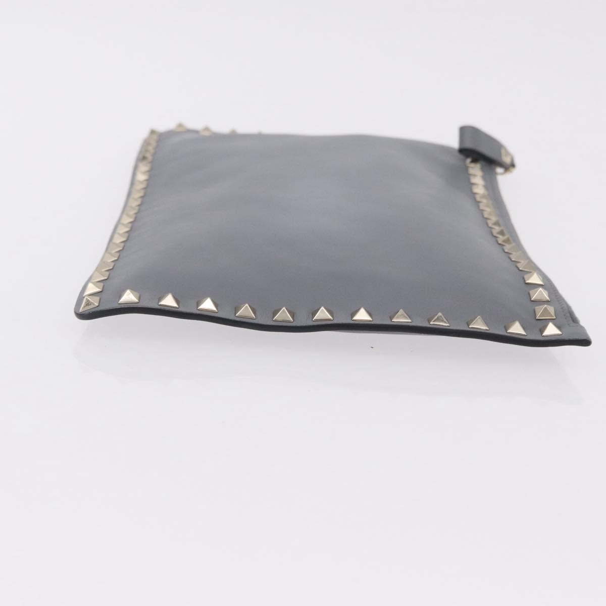 Valentino Garavani Rockstud Pouch Leather Gray Leather Clutche & Pouche Bag (Pre-Owned)