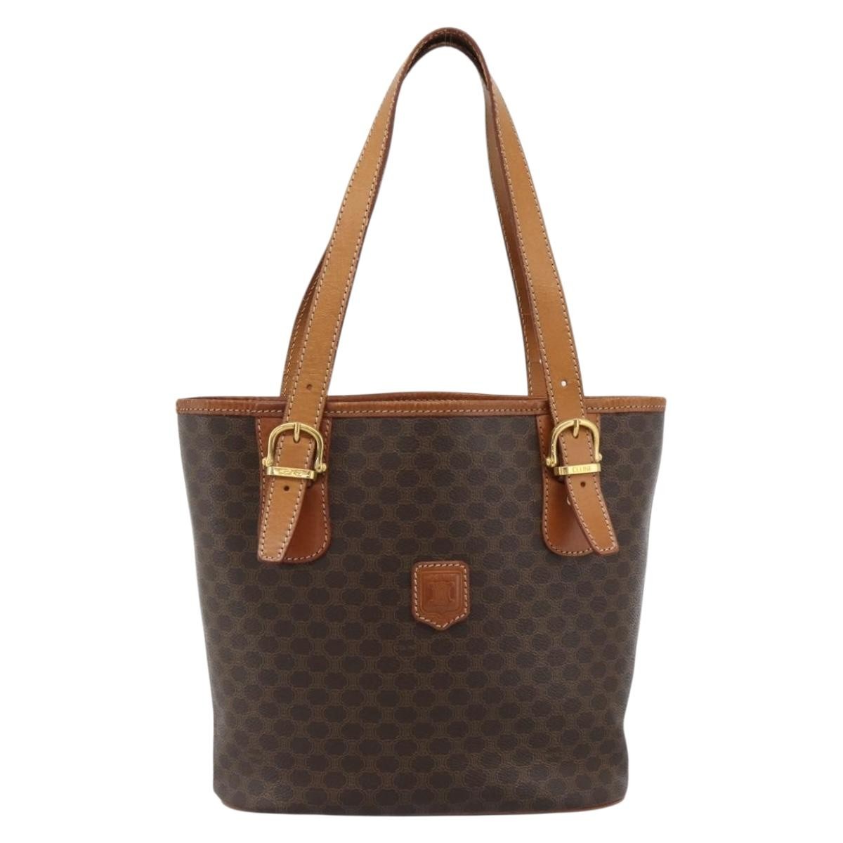 Celine Vintage Macadam Canvas And Leather Brown Canvas Tote Bag Bag (Pre-Owned)