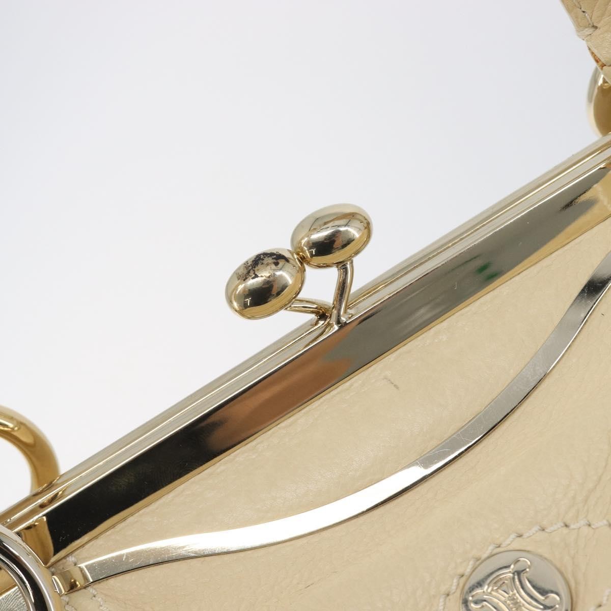 Celine Vintage Kisslock Frame Leather Beige Leather Handbag (Pre-Owned)