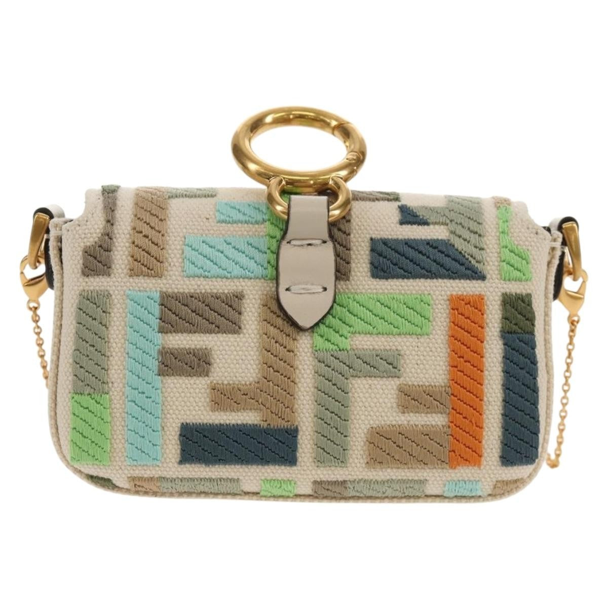 Fendi Chain Baguette Charm Zucca Embroidered Canvas Multicolour Canvas Shoulder Bag Bag (Pre-Owned)