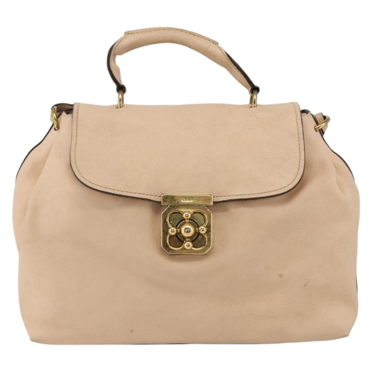 Chloe Elsie Convertible Satchel Leather Beige Leather Handbag (Pre-Owned)
