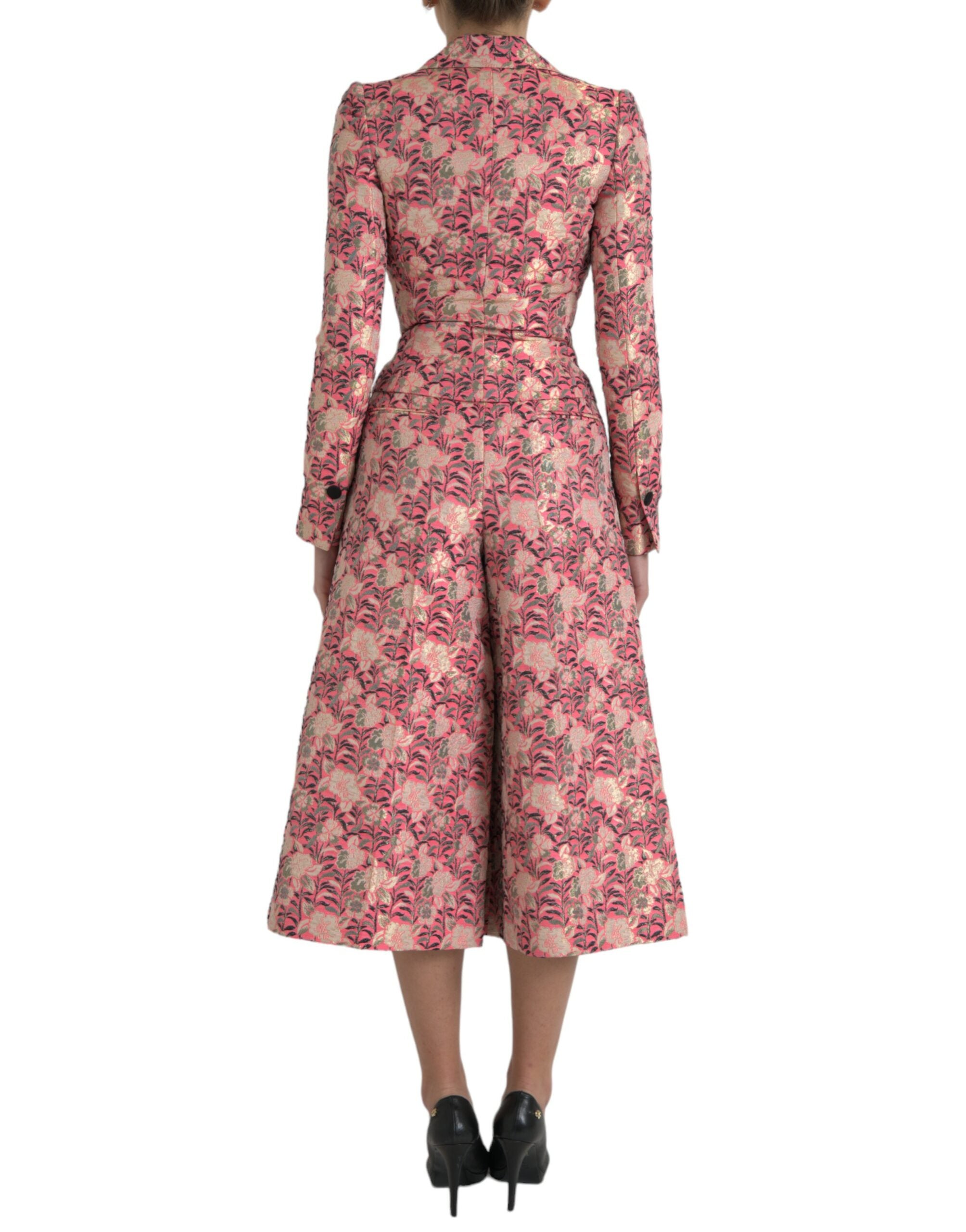 Dolce & Gabbana Pink Floral Jacquard Slim Fit 2 Piece Women's Suit