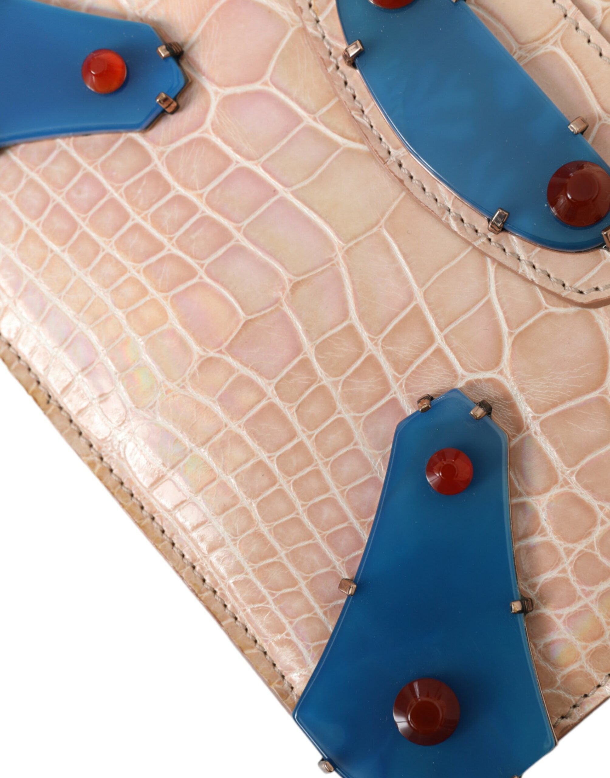 Balenciaga Beige Blue Agate Exotic Leather Gold Chain Purse Women's Bag