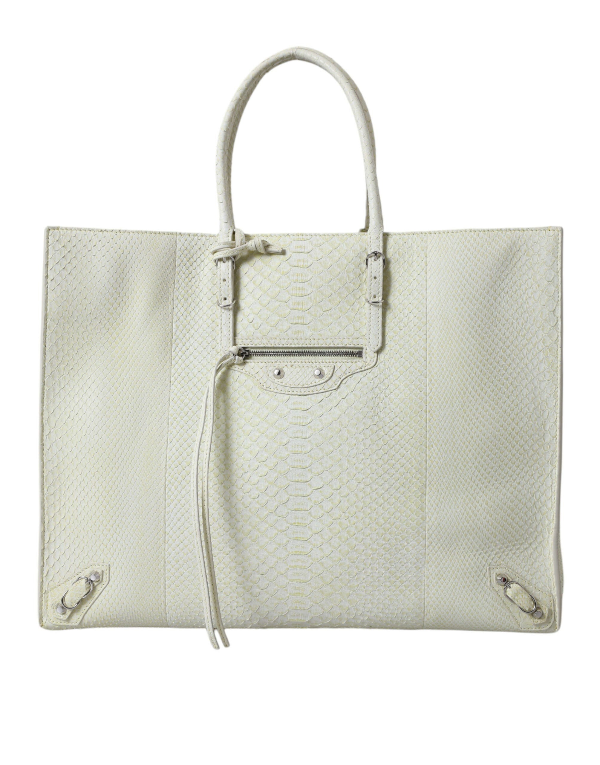 Balenciaga Chic Python Leather Tote in White & Women's Yellow