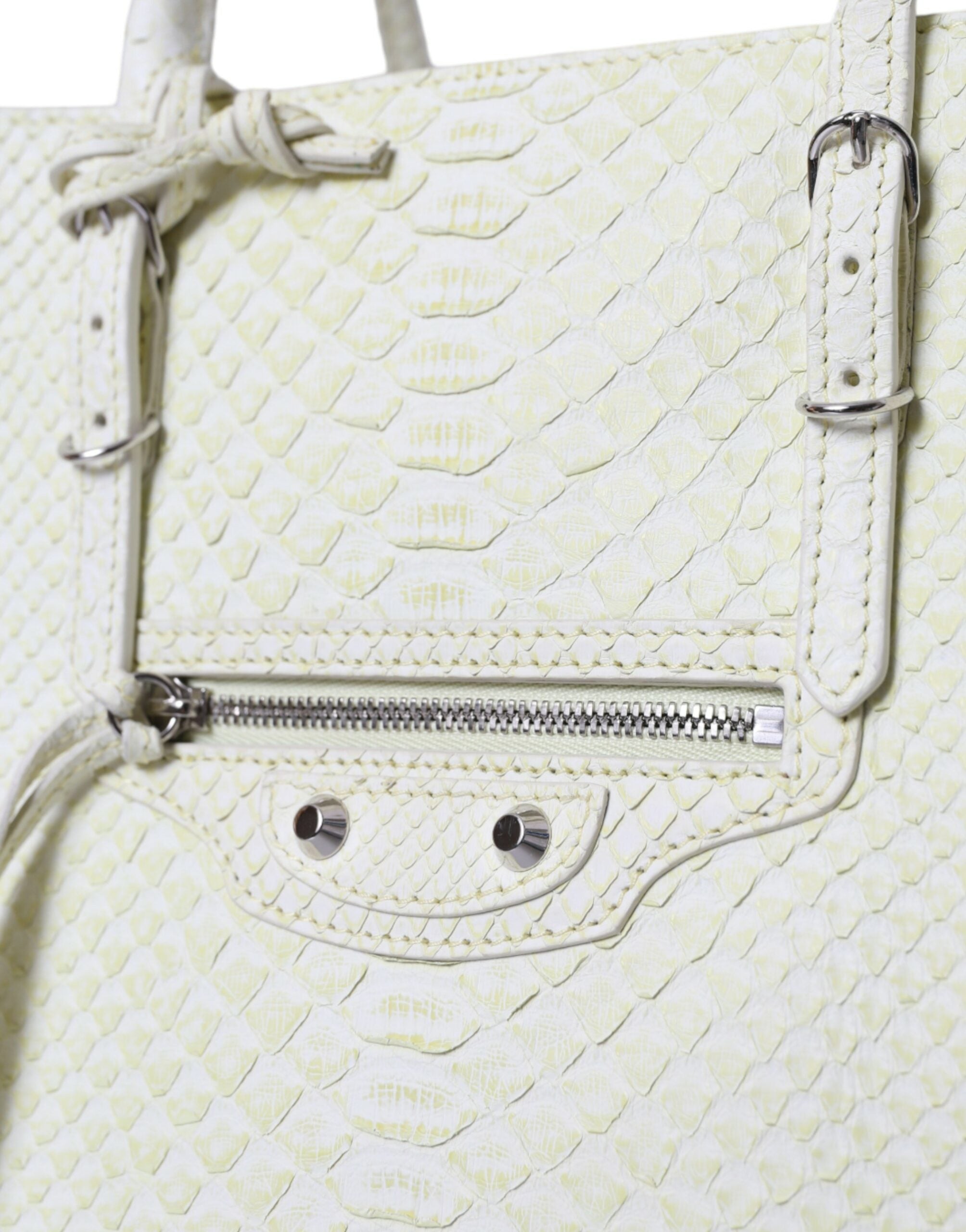 Balenciaga Chic Python Leather Tote in White & Women's Yellow