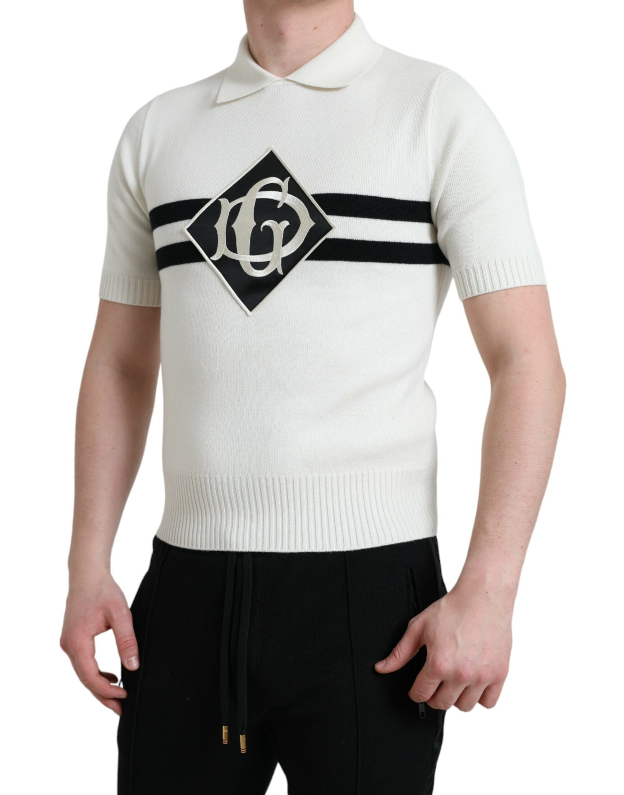 Dolce & Gabbana White DG Logo Collared Henley Shirt Men's T-shirt