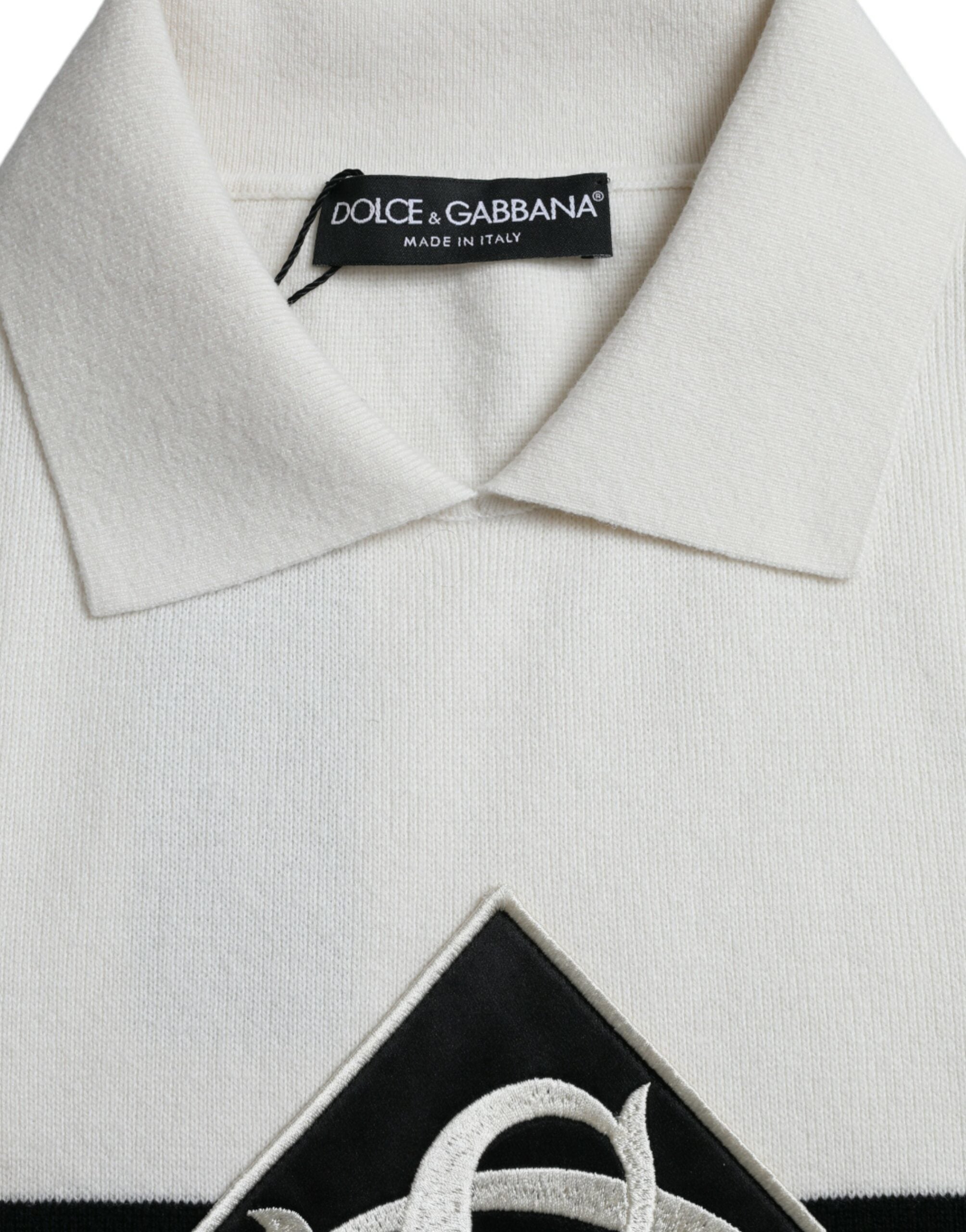 Dolce & Gabbana White DG Logo Collared Henley Shirt Men's T-shirt