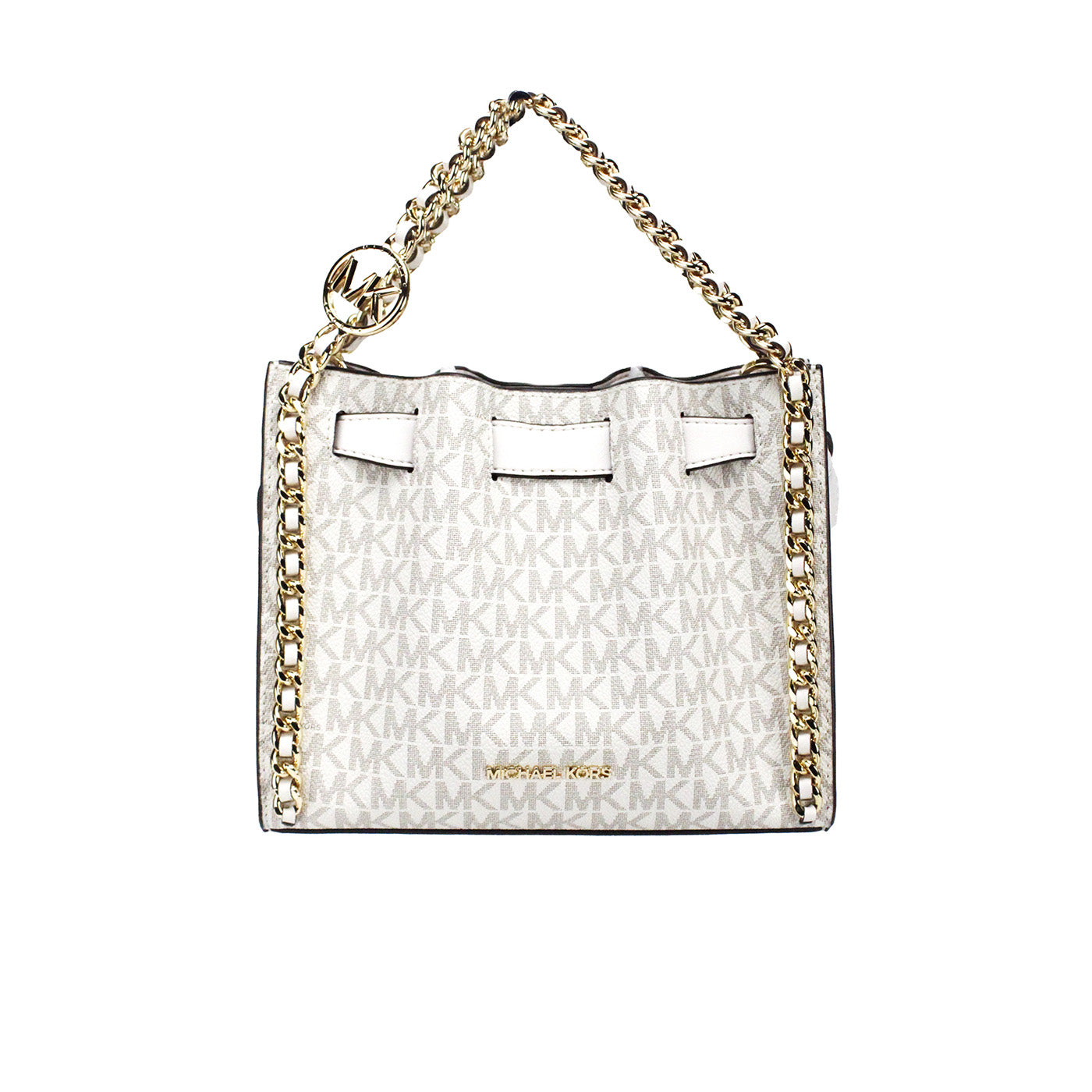 Michael Kors Mina Small Belted Cream Signature PVC Chain Inlay Crossbody Women's Bag