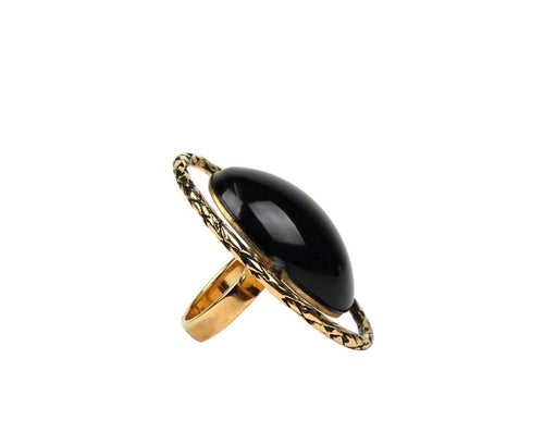 Saint Laurent Women's Black Center Brass Metal Rope Oval Ring 440489 8260