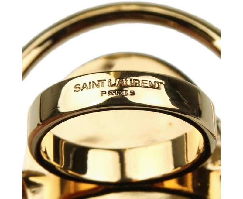 Saint Laurent Women's Black Center Brass Metal Rope Oval Ring 440489 8260