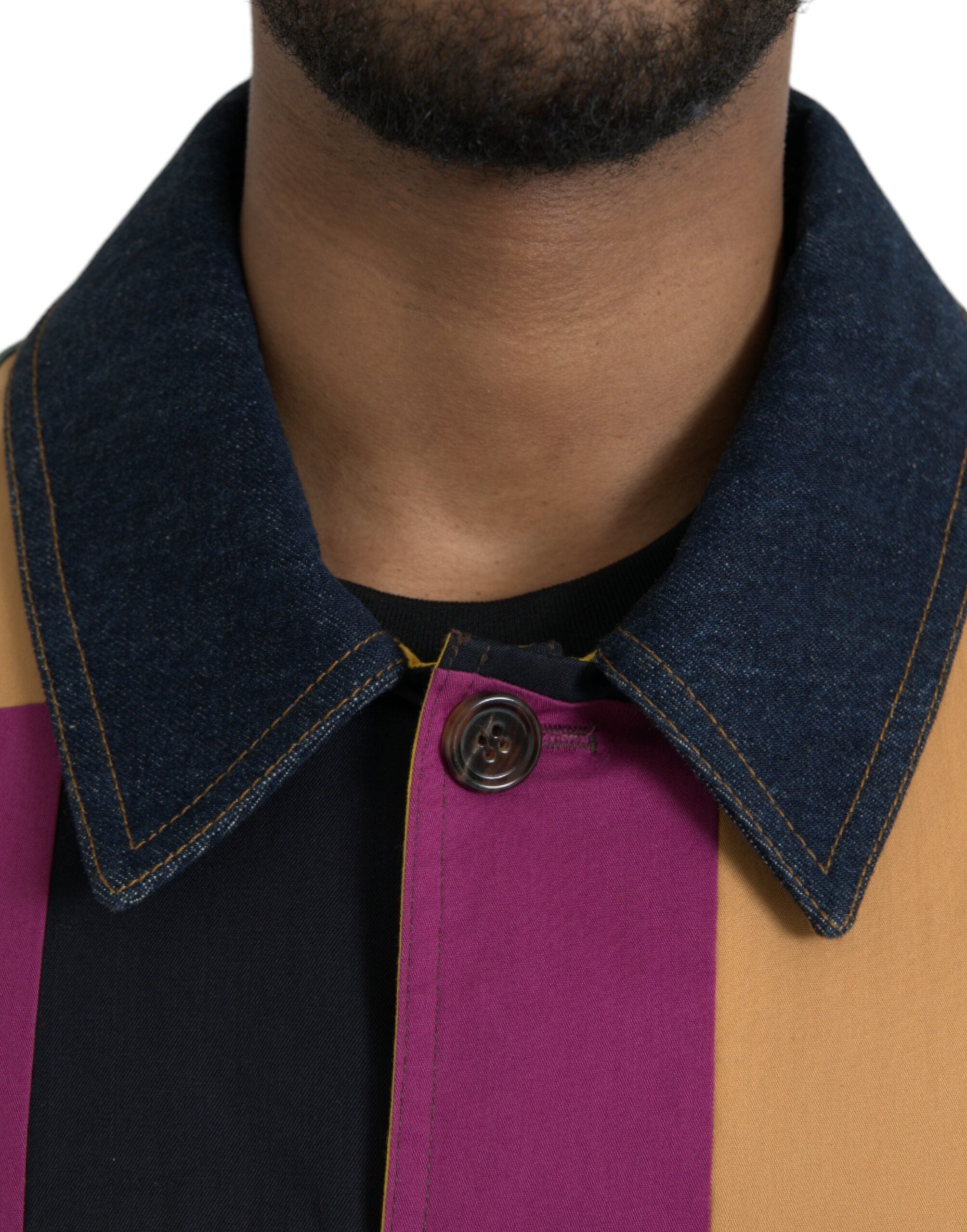 Dolce & Gabbana Multicolor Patchwork Cotton Collared Men's Jacket