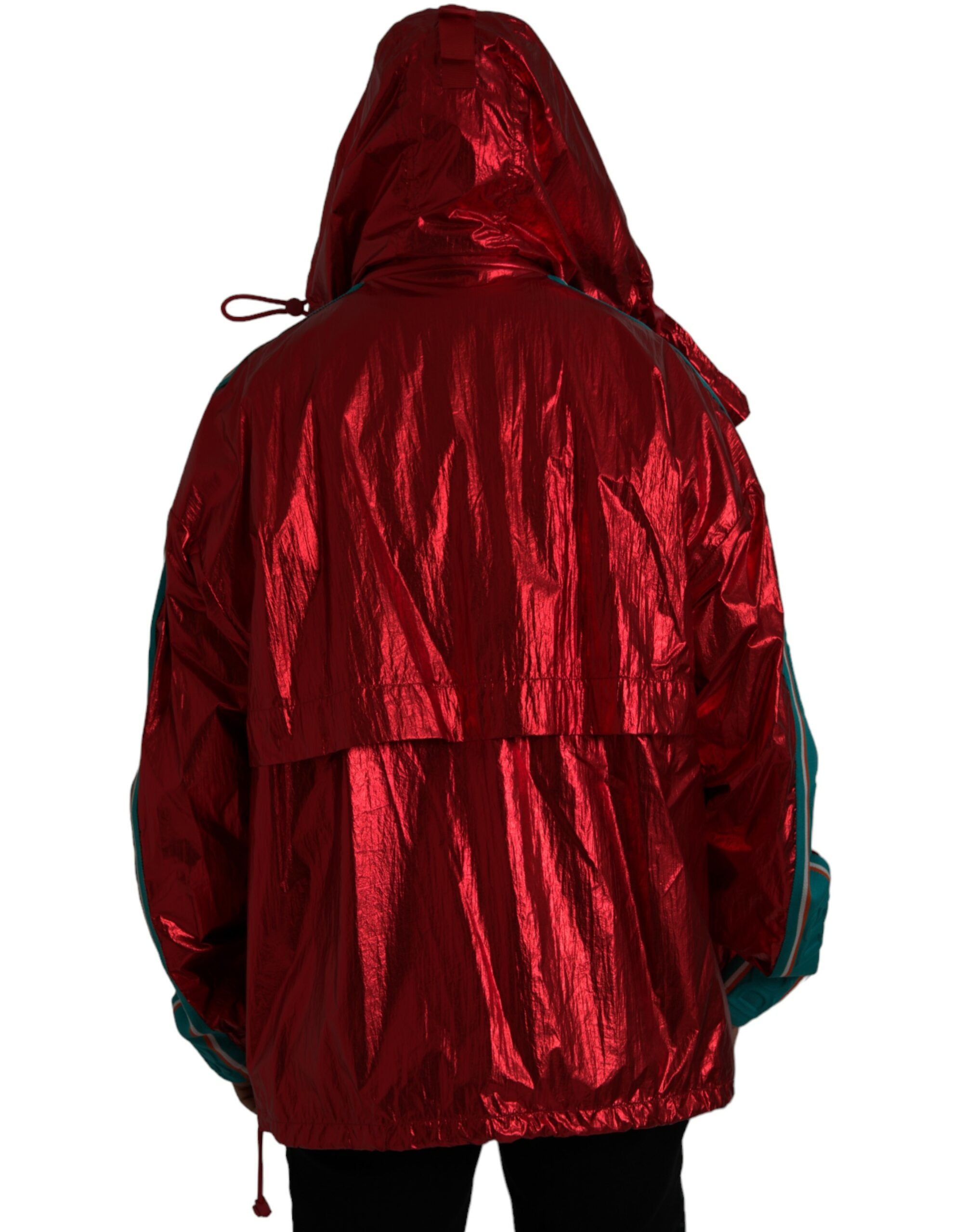 Dolce & Gabbana Red Nylon Hooded Pullover Sweatshirt Men's Jacket