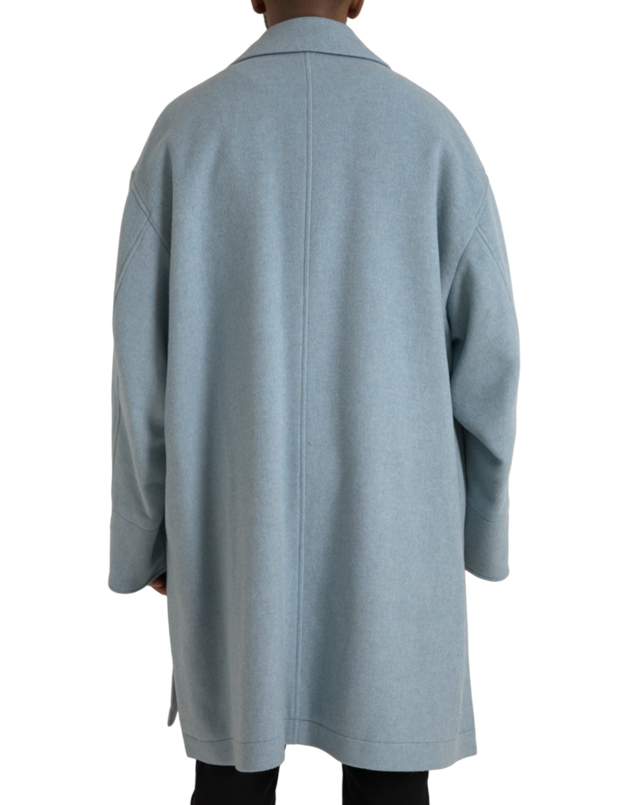Dolce & Gabbana Light Blue Wool Button Trench Coat Men's Jacket