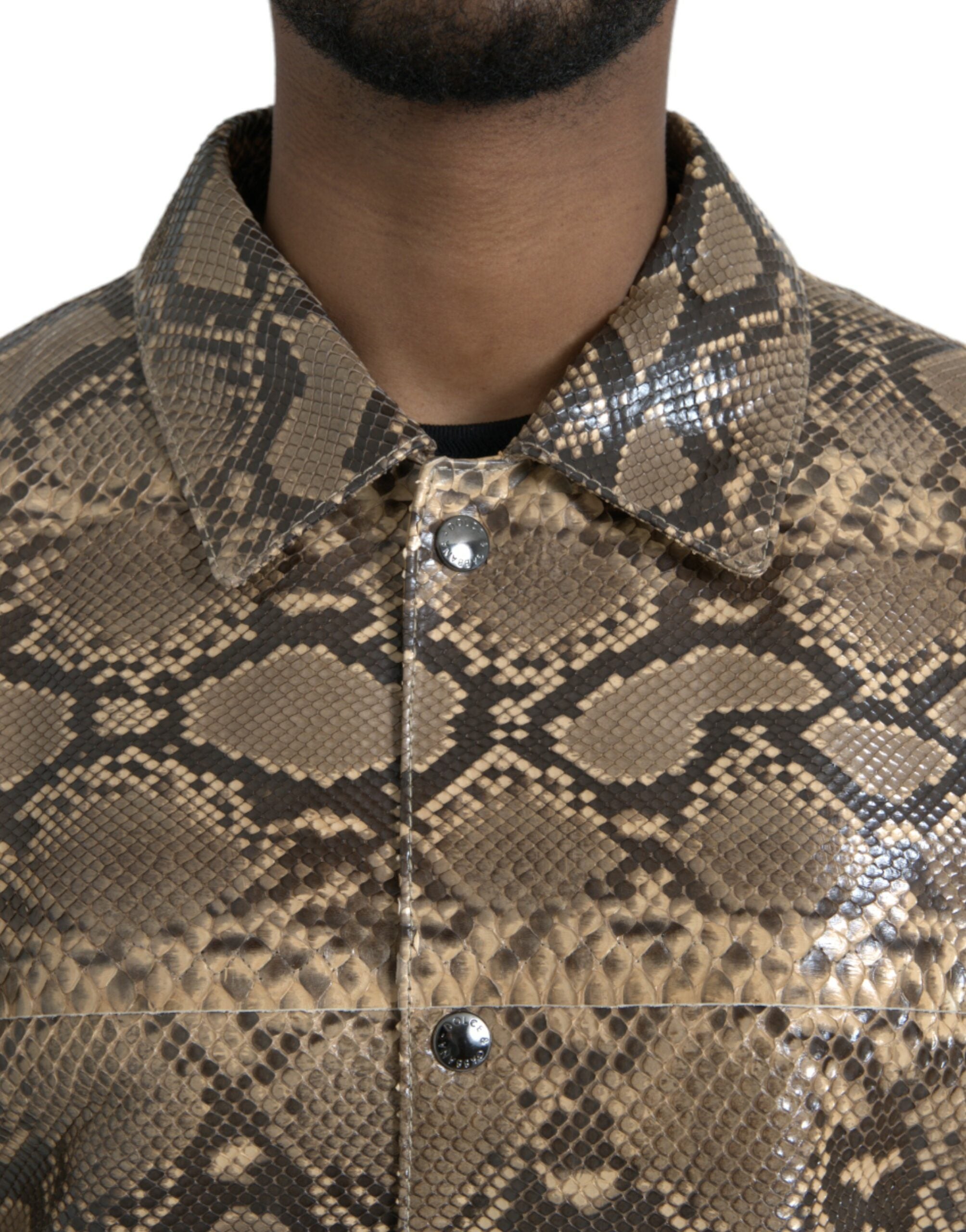 Dolce & Gabbana Beige Exotic Leather Biker Blouson Men's Jacket