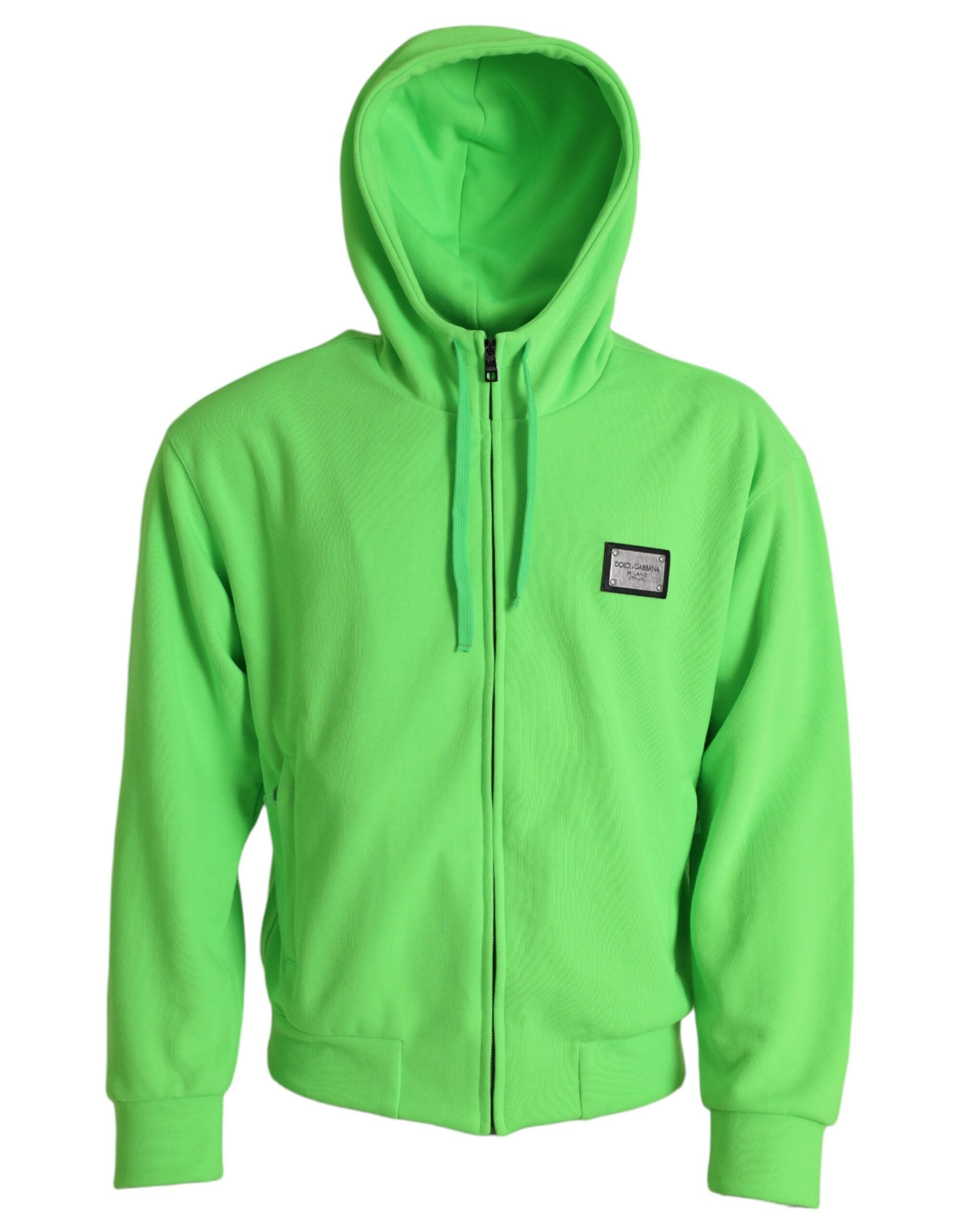 Dolce & Gabbana Neon Green Hooded Full Zip Top Men's Sweater