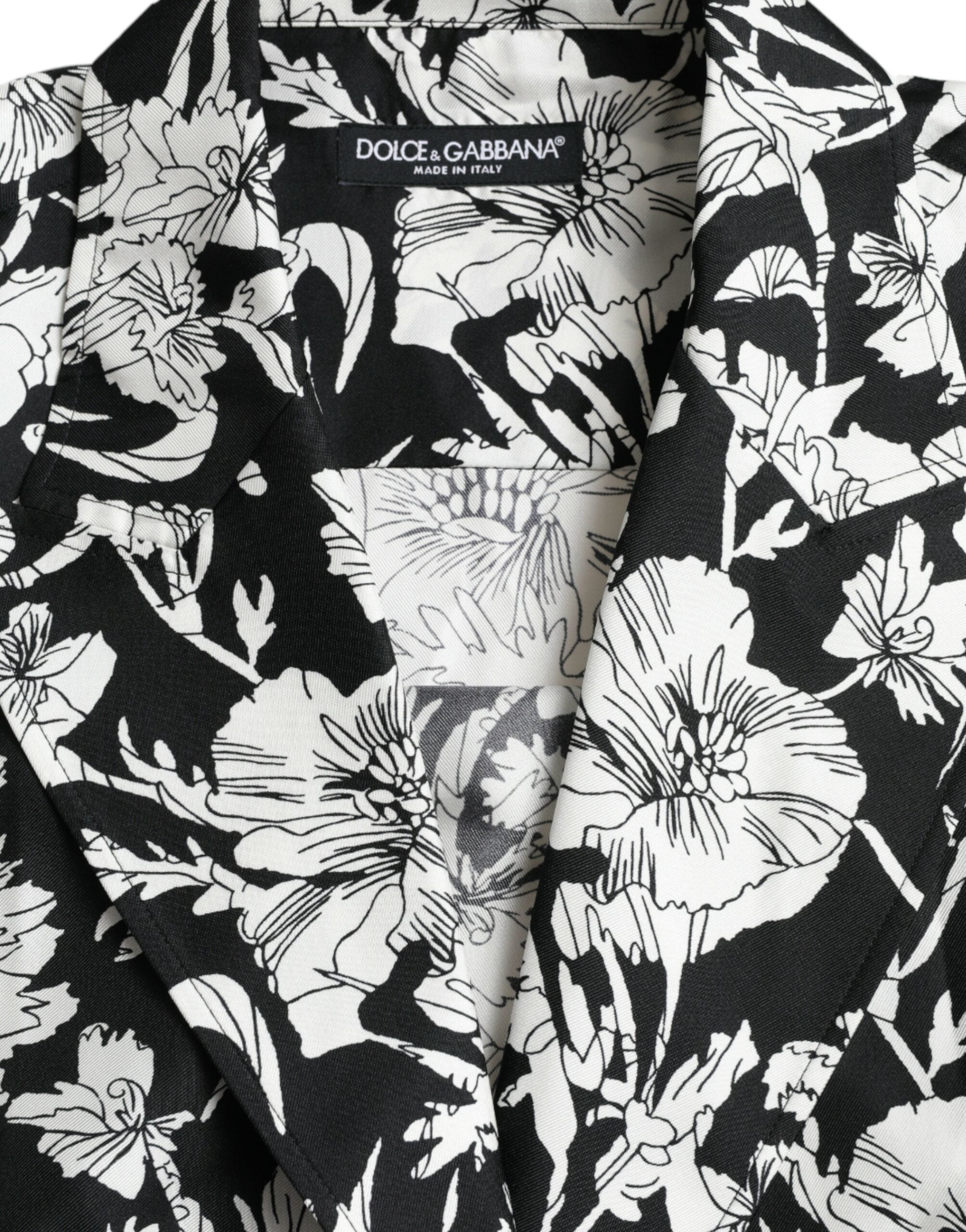 Dolce & Gabbana Black White Floral Button Down Casual Men's Shirt