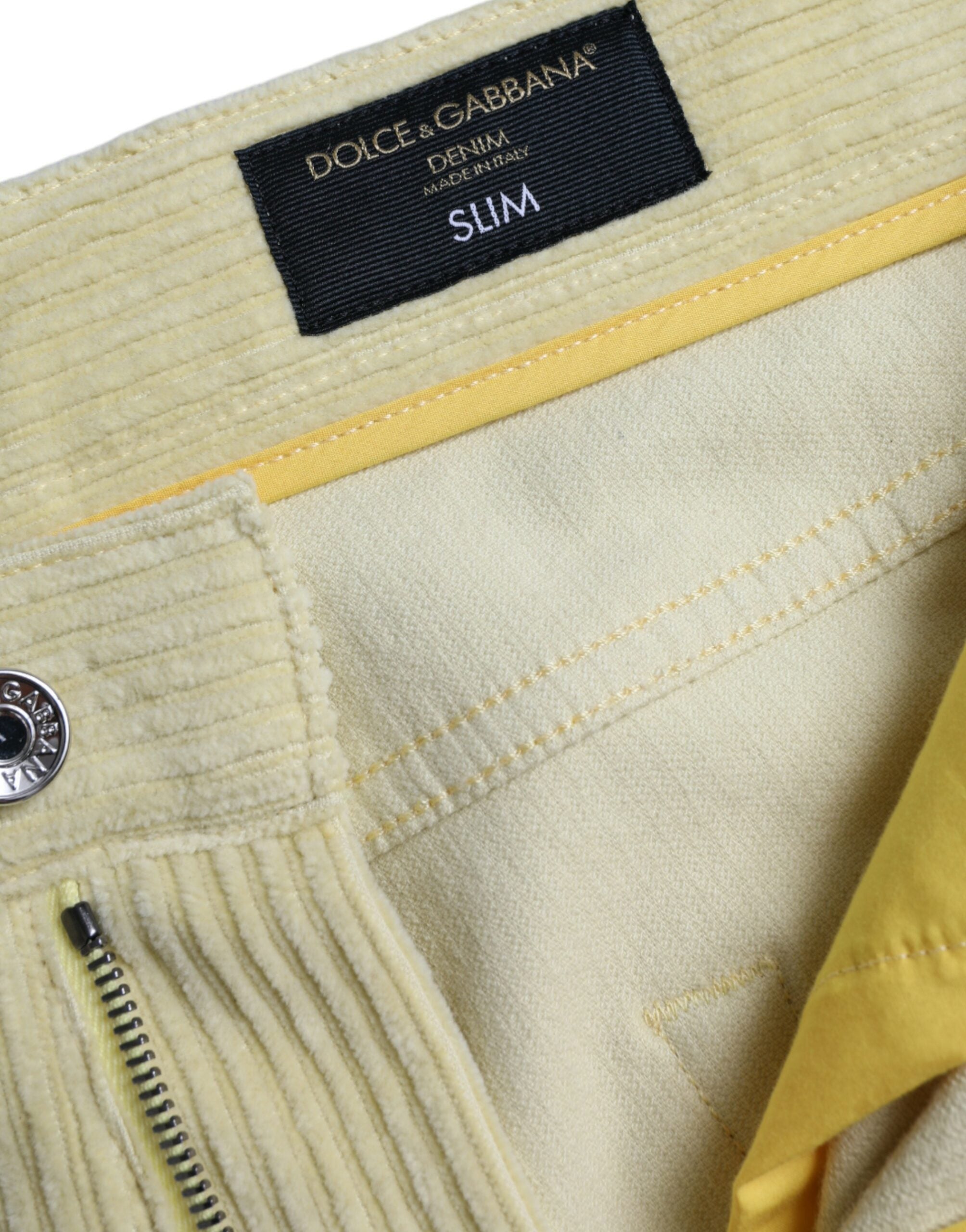 Dolce & Gabbana Yellow Corduroy Logo Plaque Skinny Denim Men's Jeans
