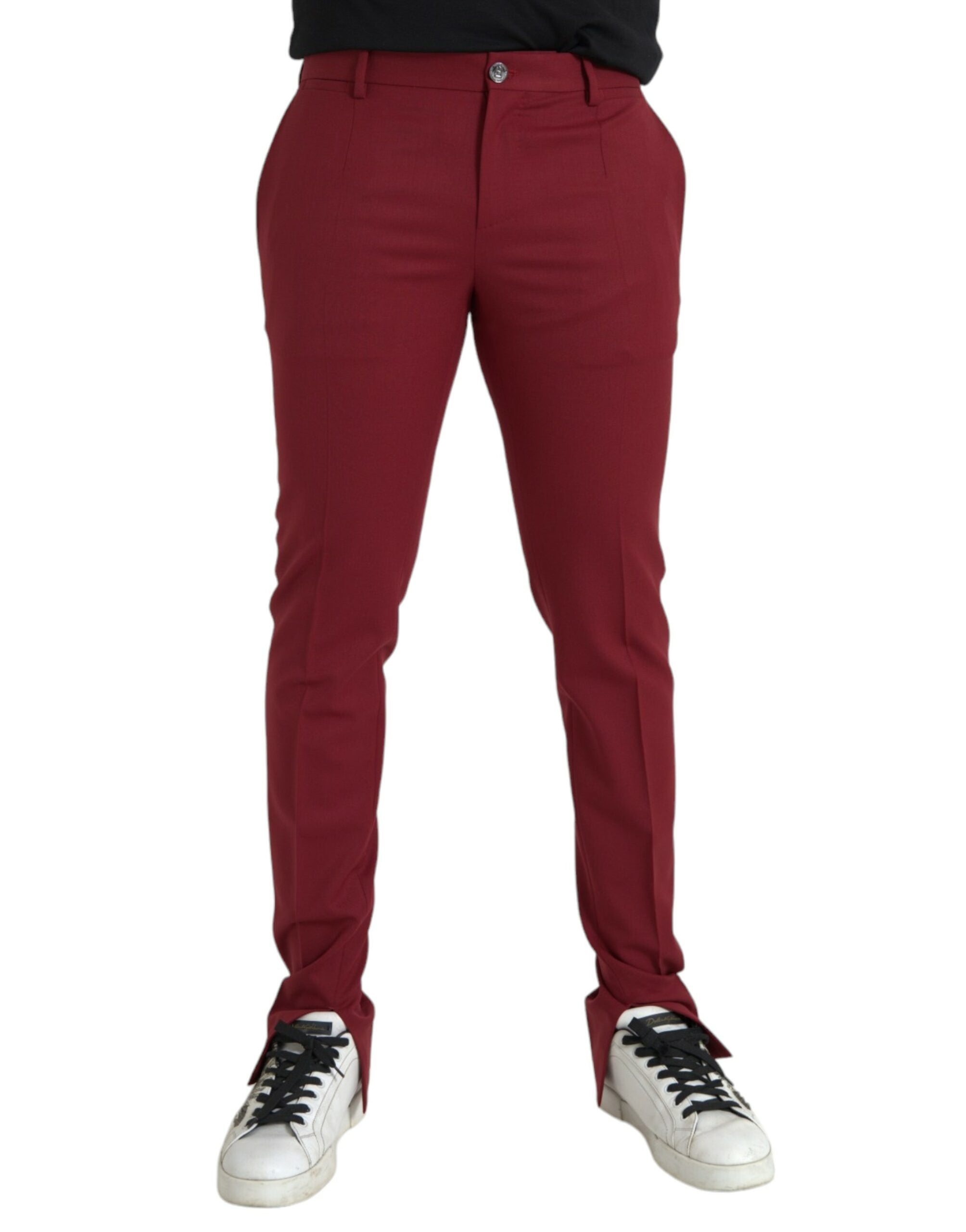 Dolce & Gabbana Red Wool Men Slim Fit Dress Men's Pants