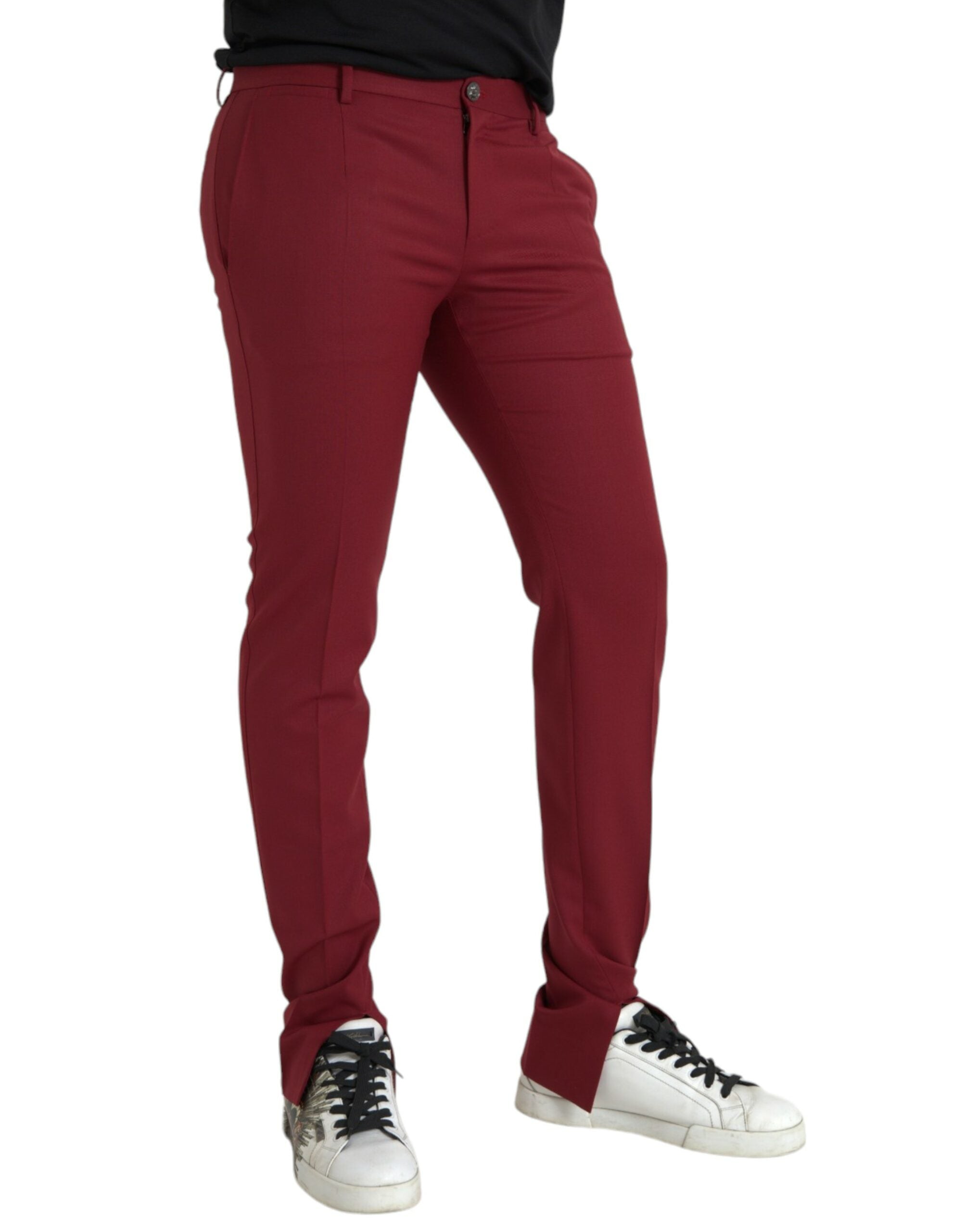Dolce & Gabbana Red Wool Men Slim Fit Dress Men's Pants