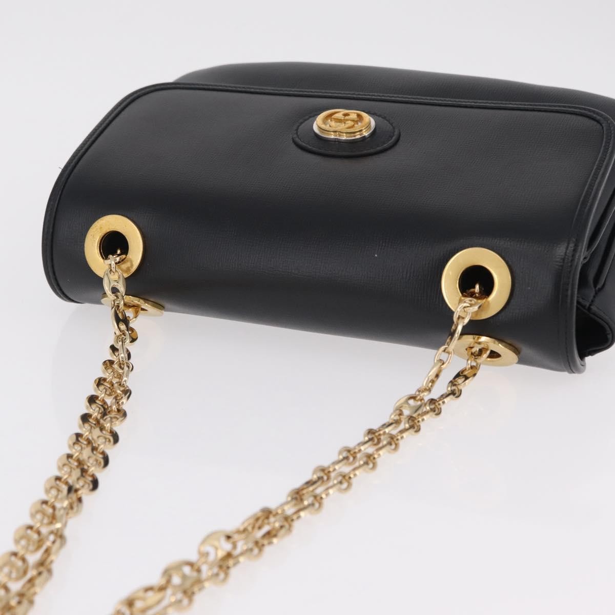 Gucci Marina Chain Flap Leather Black Leather Shoulder Bag Bag (Pre-Owned)