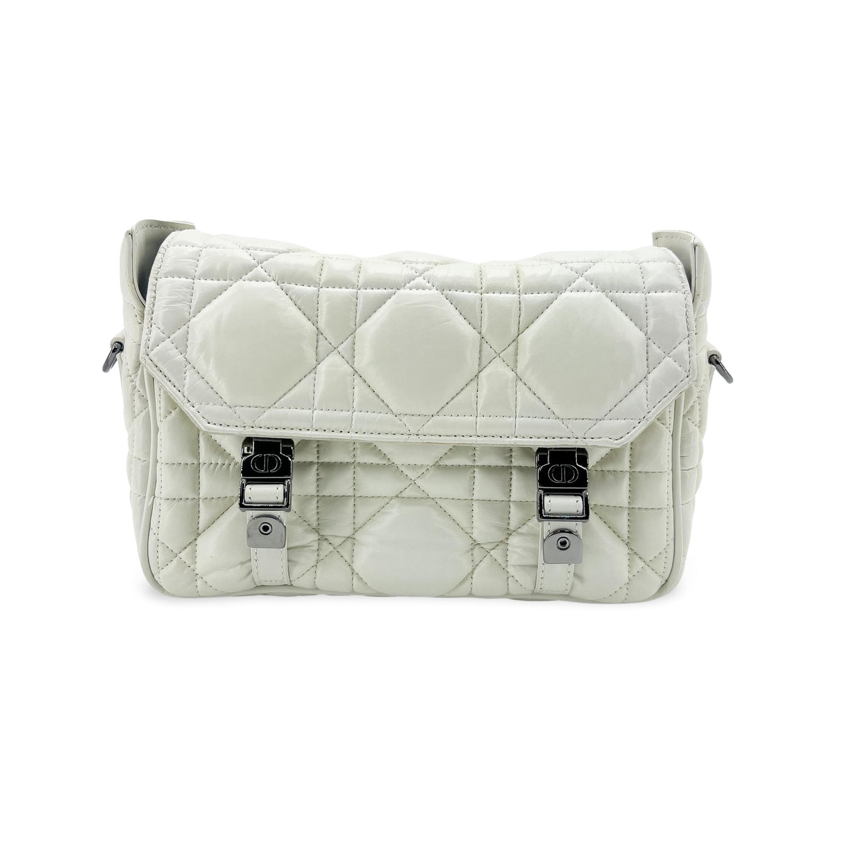 Christian Dior Diorcamp Messenger Padded Macrocannage Quilt Calfskin White Leather Shoulder Bag Bag (Pre-Owned)