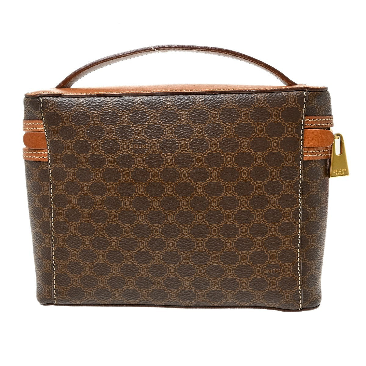 Celine Top Handle Vanity Box Triomphe Coated Canvas Brown Canvas Handbag (Pre-Owned)