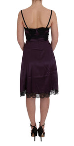 Dolce & Gabbana Purple Silk Stretch Black Lace Women's Dress