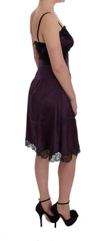 Dolce & Gabbana Purple Silk Stretch Black Lace Women's Dress